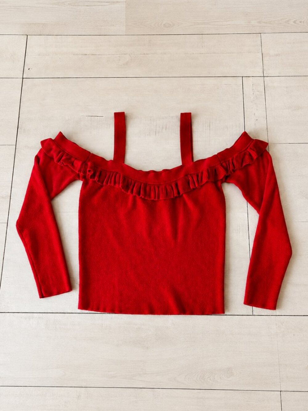 Venus Cold Shoulder Ruffle Top Red Large - Picture 3 of 3